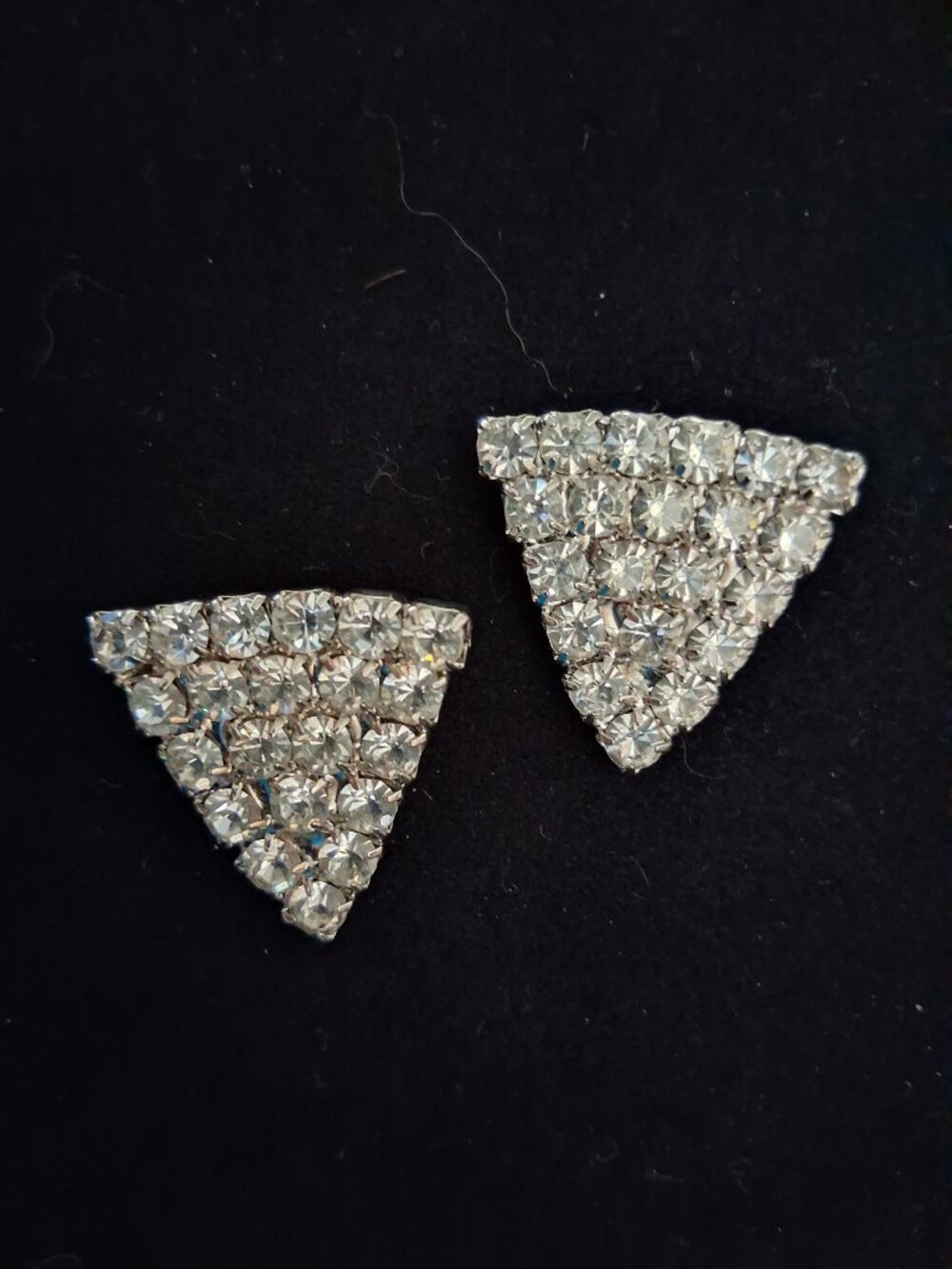 Pavé Rheinstone Triangle Clip Earrings in Silver Tone
